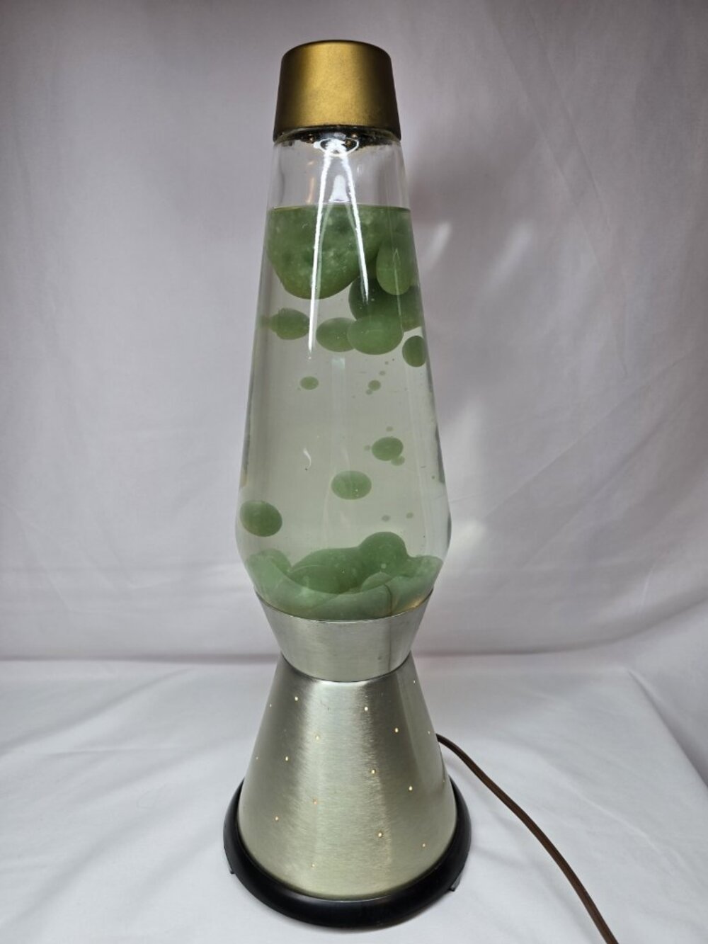 17” Vintage 1970s Lava Lamp Starlight Base Green Lava WORKS- Cracked Lid Read